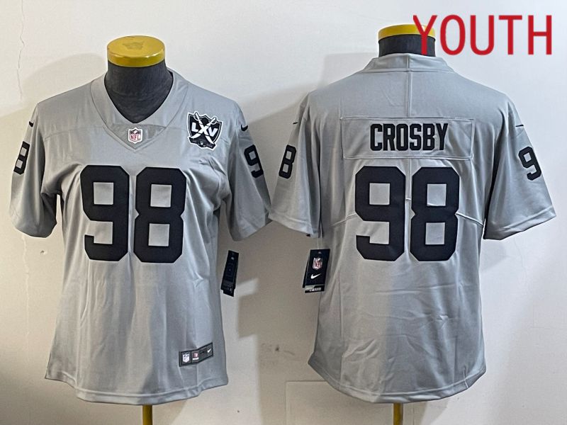 Youth Oakland Raiders 98 Crosby Grey 2024 Nike Limited NFL Jersey style 3